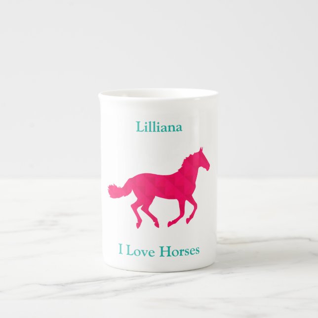 Taza De Porcelana Caballo rosado "Amo a los Caballos" Especie Mug (Frente)