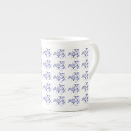 Taza De Porcelana Caballos azules y blancos hueso de China Mug