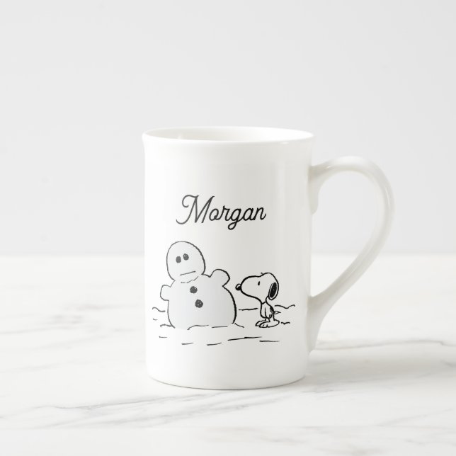 Taza De Porcelana Cacahuetes | Snoopy Construye Un Hombre De Nieve | (Derecha)
