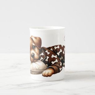 Taza De Porcelana Cachorro durmiente en pijama hueso chino
