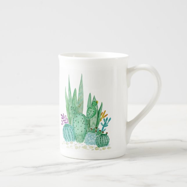 Taza De Porcelana Cactus, acuarela (Derecha)
