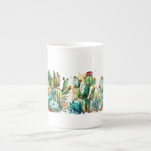 Taza De Porcelana Cactus y Suculentos (Frente)