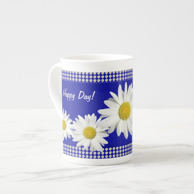 Taza De Porcelana Cadena de margaritas blanca feliz (Izquierda)