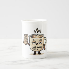 Taza De Porcelana Café Awake Cute Sleepy Coffee Mascot Illustration