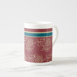Taza De Porcelana Café chino hueso, morena azul floral