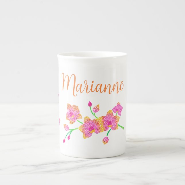Taza De Porcelana Café Orquídea Rosa Mug (Frente)