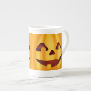 Taza De Porcelana Calabaza tallada sonriendo diseño de Halloween