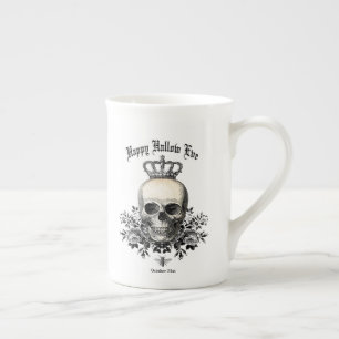 Taza De Porcelana Calavera de Halloween de época moderna con corona