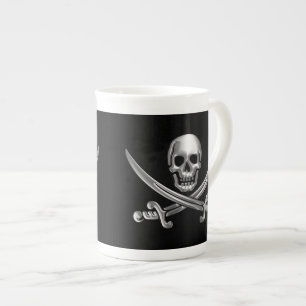 Taza De Porcelana Calavera plateada y espadas cruzadas