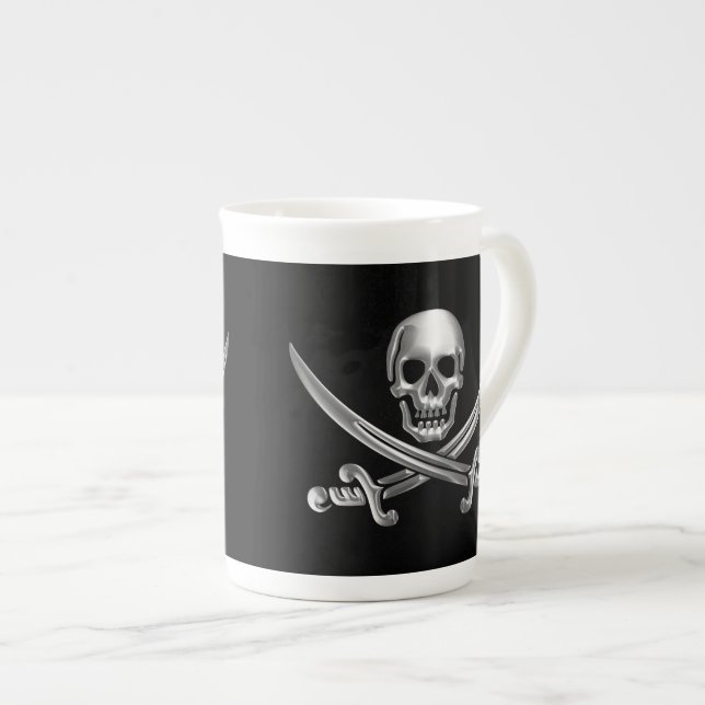 Taza De Porcelana Calavera plateada y espadas cruzadas (Derecha)