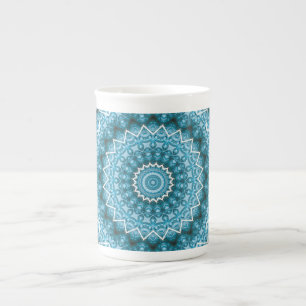 Taza De Porcelana Calidoscopio / Mandala Azul Claro