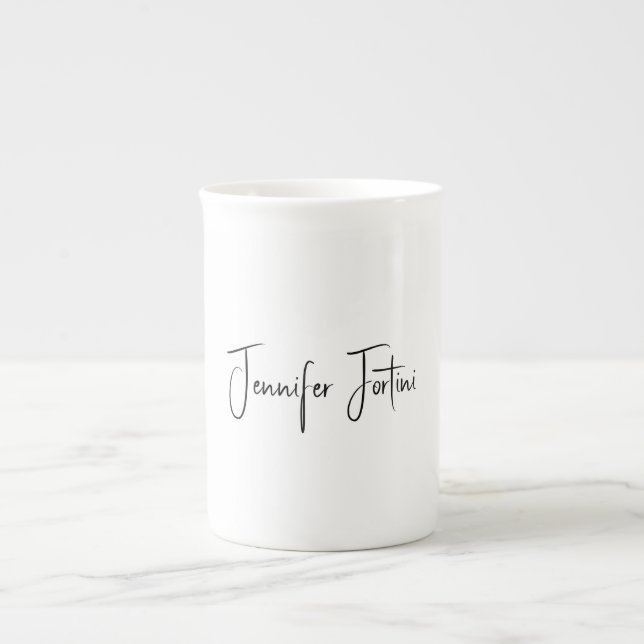 Taza De Porcelana Caligrafía Elegante Llanto Blanco y Negro Simple (Frente)