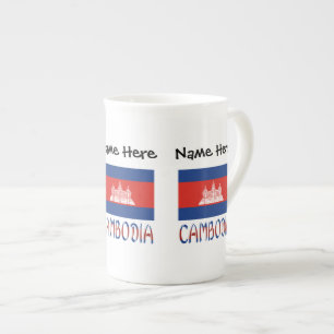 Taza De Porcelana Camboya Bandera Camboyana Personalizada Negra