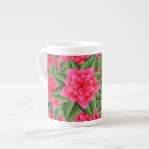 Taza De Porcelana Camelias rosadas de coral y hojas verdes
