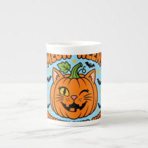 Taza De Porcelana Camiseta de Halloween de gato lindo Meow Ween Pump