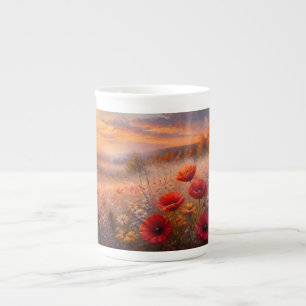 Taza De Porcelana Campo de amapolas al atardecer pintura impresionis