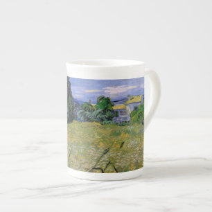 Taza De Porcelana Campo de Trigo Verde con Cypress de Van Gogh.