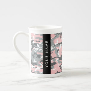 Taza De Porcelana Camuflaje rosa y gris Personaliza tu nombre