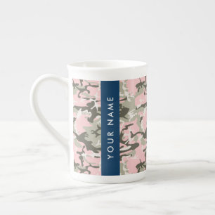 Taza De Porcelana Camuflaje rosa y verde Personaliza tu nombre