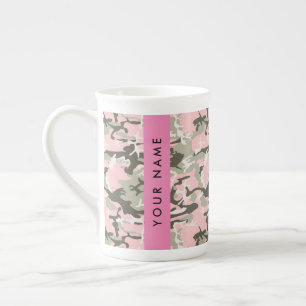 Taza De Porcelana Camuflaje rosa y verde Personaliza tu nombre