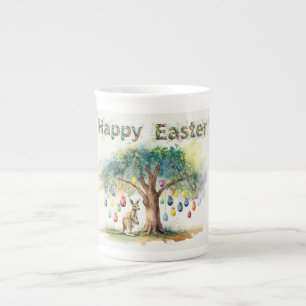 Taza De Porcelana Canguro bajo un eucalipto con huevos de Pascua