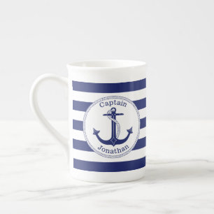 Taza De Porcelana Capitán náutico Personalized de los azules marin