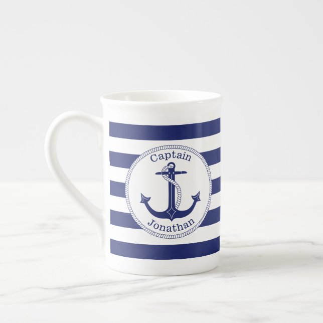 Taza De Porcelana Capitán náutico Personalized de los azules marinos (Izquierda)