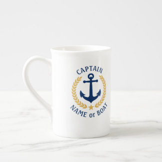 Taza De Porcelana Capitán Nombre Barco Ancla Armada de Laurel Estilo
