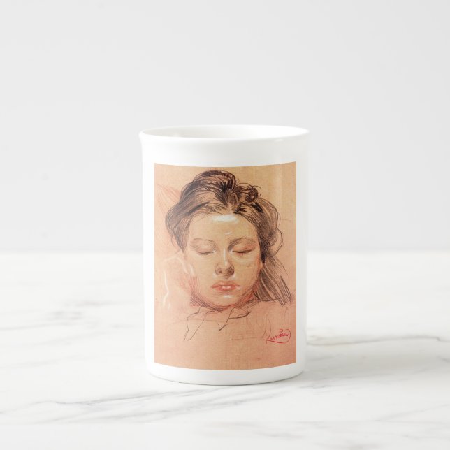 Taza De Porcelana Cara de un Chica durmiendo (por Frantisek Kupka) (Frente)