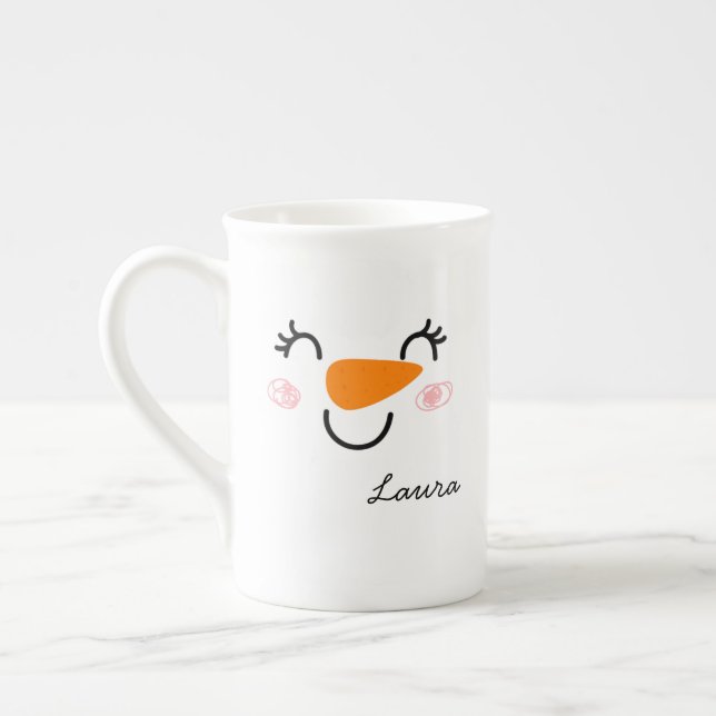 Taza De Porcelana Cara sonriente de Snowman con mensaje (Izquierda)