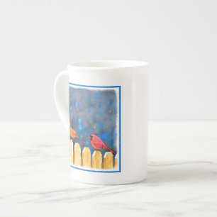 Taza De Porcelana Cardenales sobre la pintura de la cerca - Arte ori