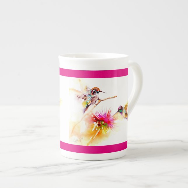 Taza De Porcelana "Cardo para" impresión del colibrí dos (Derecha)