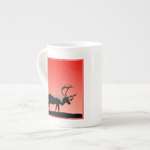 Taza De Porcelana Caribú al Atardecer - Arte de Vida Silvestre Origi
