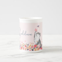 Cat Floral Rosa Whimsical Chocolate caliente