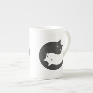Taza De Porcelana Cats yin y yang mandala - Elija color de fondo