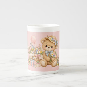 Taza De Porcelana Celebración de osito de peluche vintage con flores