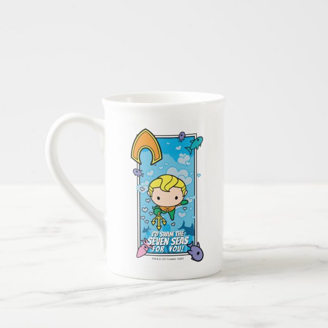 Taza De Porcelana Chibi Aquaman - Nadaré Los Siete Mares (Izquierda)