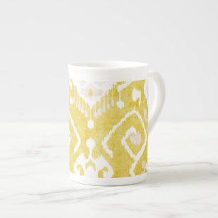 Taza De Porcelana Chic pastel  amarillo y gris patrón tribal ikat