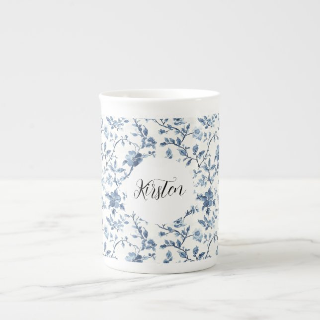 Taza De Porcelana Chic White Blue Floral Bow (Frente)