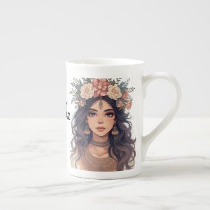 Taza De Porcelana Chica de Anime Floral Hermosa – Estética Suave Pas