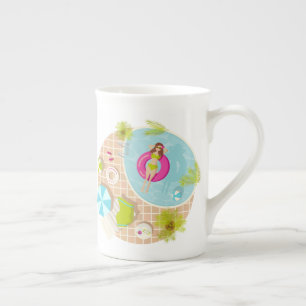 Taza De Porcelana Chica de piscina en bikini playa de verano