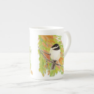 Taza De Porcelana Chickadee del otoño, naturaleza del pájaro, faun