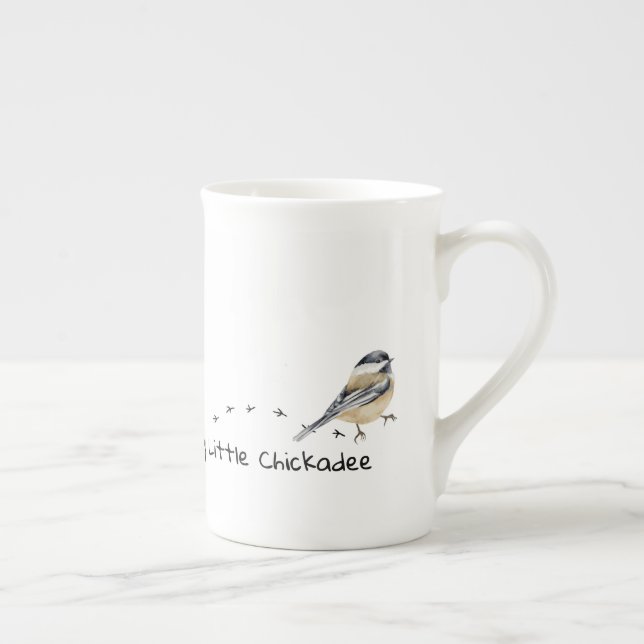Taza De Porcelana Chickadee divertido lindo oruga de pájaros (Derecha)