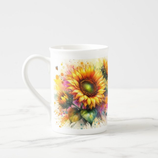 Taza De Porcelana China ósea - girasoles (Izquierda)