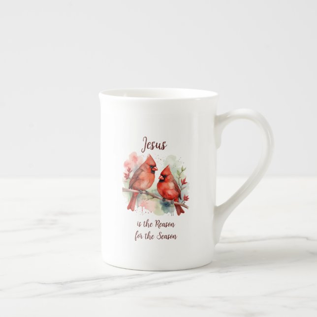 Taza De Porcelana Christmas Red Cardinal Jesus Reason for Season (Derecha)