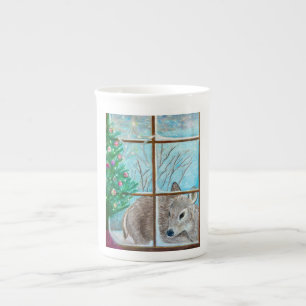 Taza De Porcelana Ciervo de Navidad en la ventana