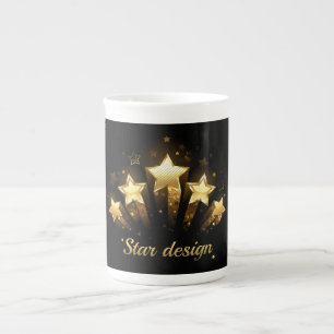 Taza De Porcelana Cinco estrellas doradas sobre negro