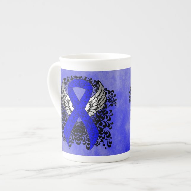 Taza De Porcelana Cinta de sensibilización azul con alas (Izquierda)
