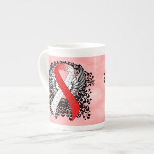 Taza De Porcelana Cinta roja y blanca con alas