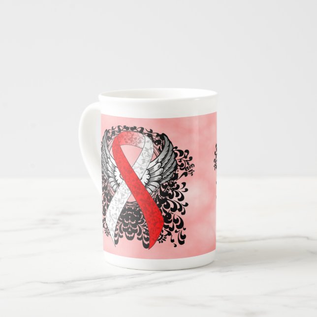 Taza De Porcelana Cinta roja y blanca con alas (Izquierda)